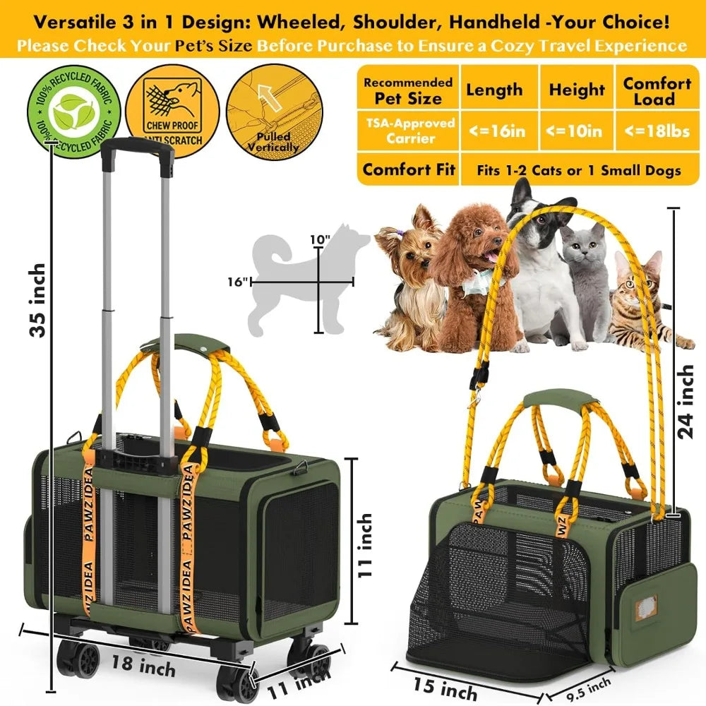 TIFICY Expandable Pet Carrier With Wheels TSA Airline Cat Carrier