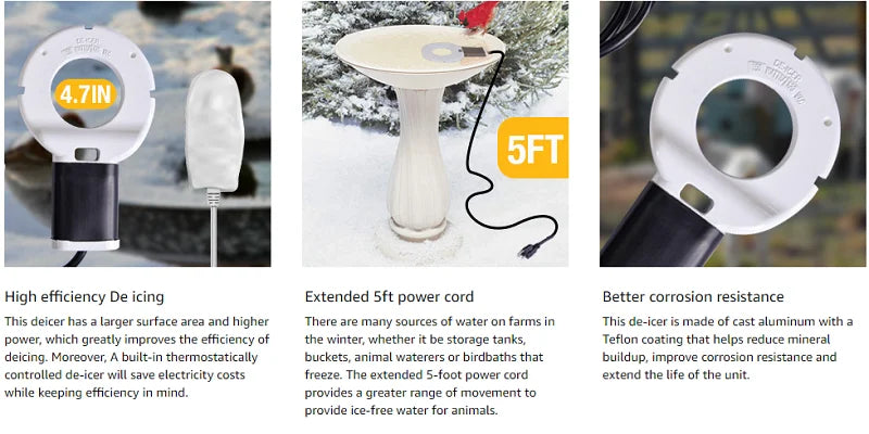 250Watt / 500Watt Stock Tank Heater Birds Cows Chicken Water Heater Cast Aluminum Thermostatic Control Water Trough Tank Heater