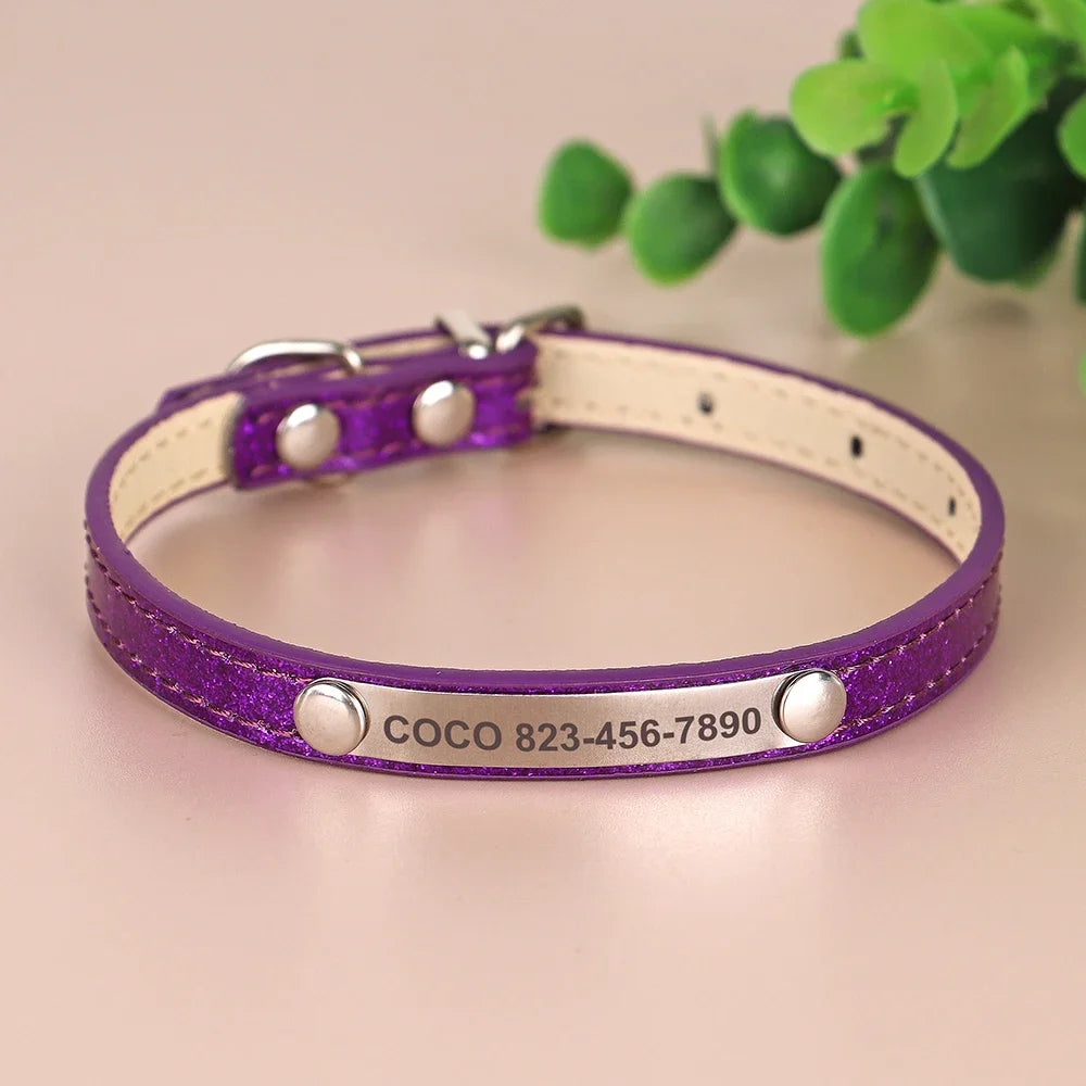 Beirui Personalized Cat Collar Bling Leather With Engraved ID