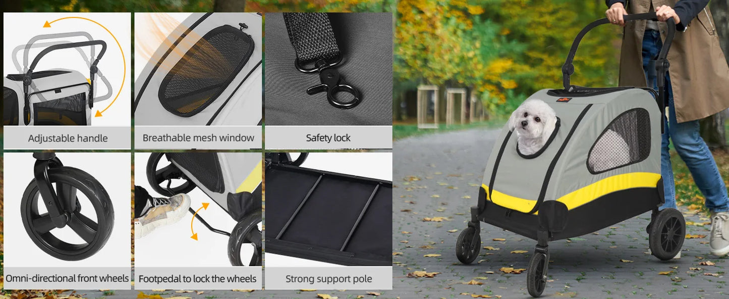 Premium Foldable Allterrain Dog Stroller Pram 4 Wheel Travel Jogger