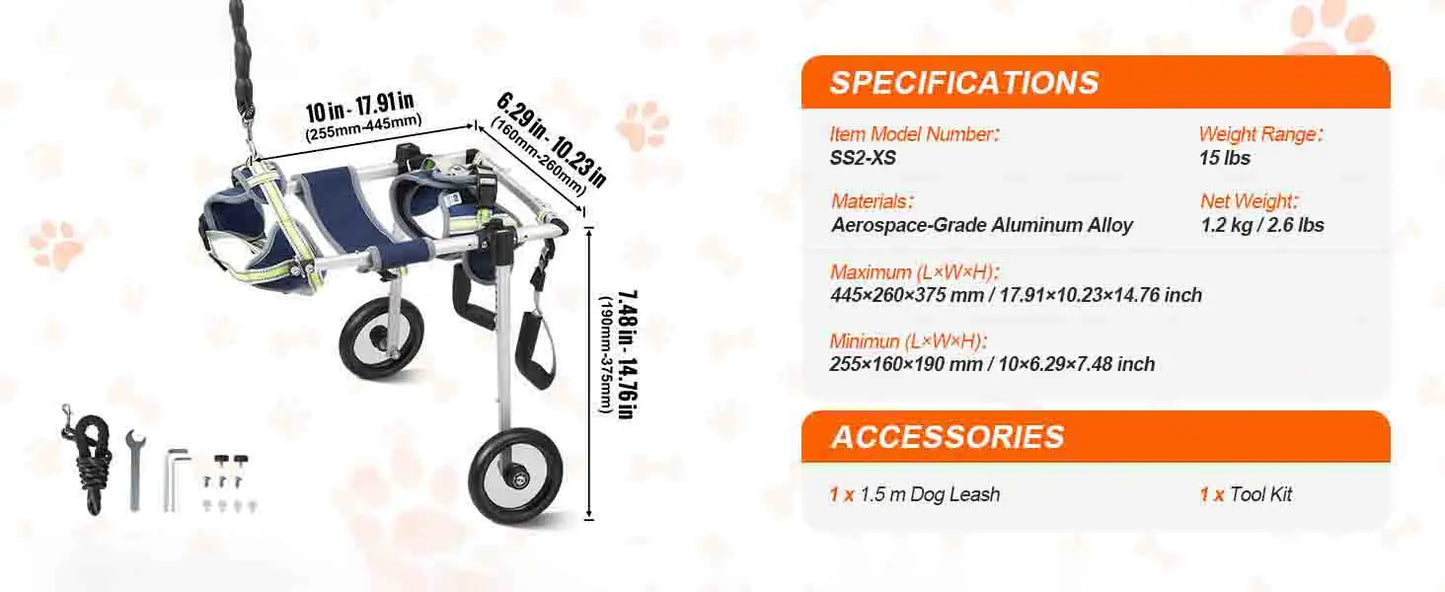 Two Wheel Dog Wheelchair For Back Legs And Hind Limbs