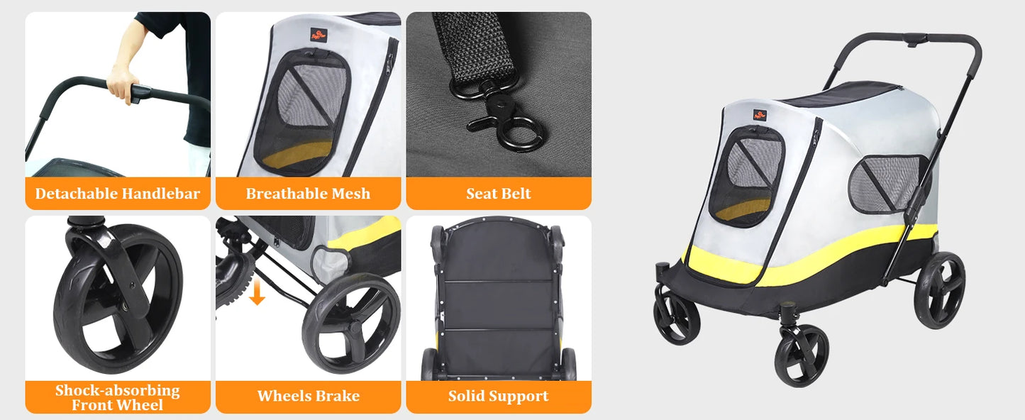 One Click Foldable Dog Stroller Portable AllTerrain 4Wheel TravelBuggy CarrierSystem