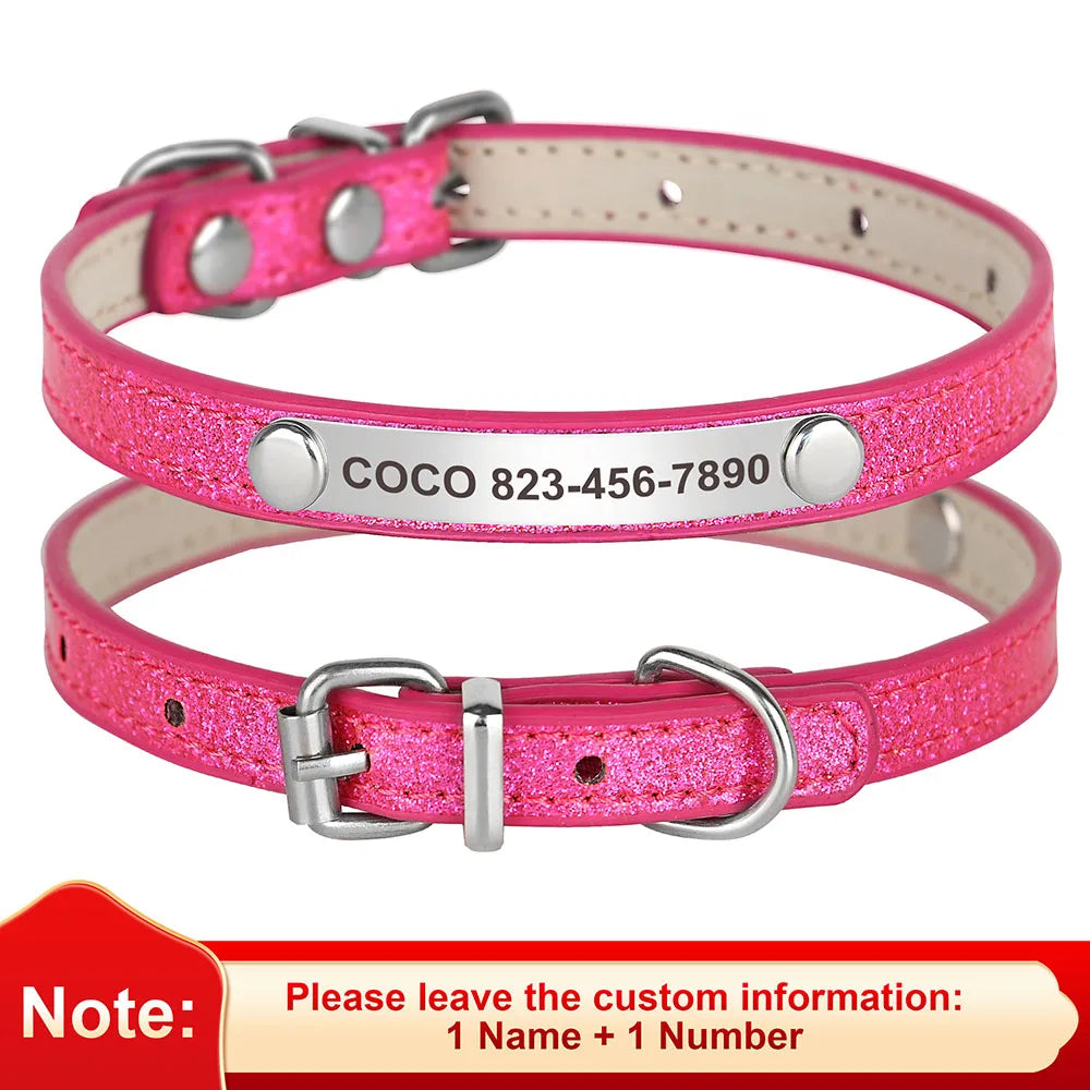 Beirui Personalized Cat Collar Bling Leather With Engraved ID