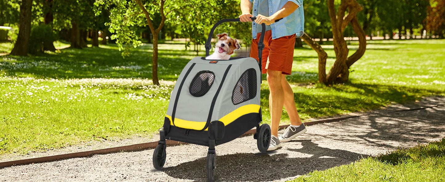 Premium Foldable Allterrain Dog Stroller Pram 4 Wheel Travel Jogger
