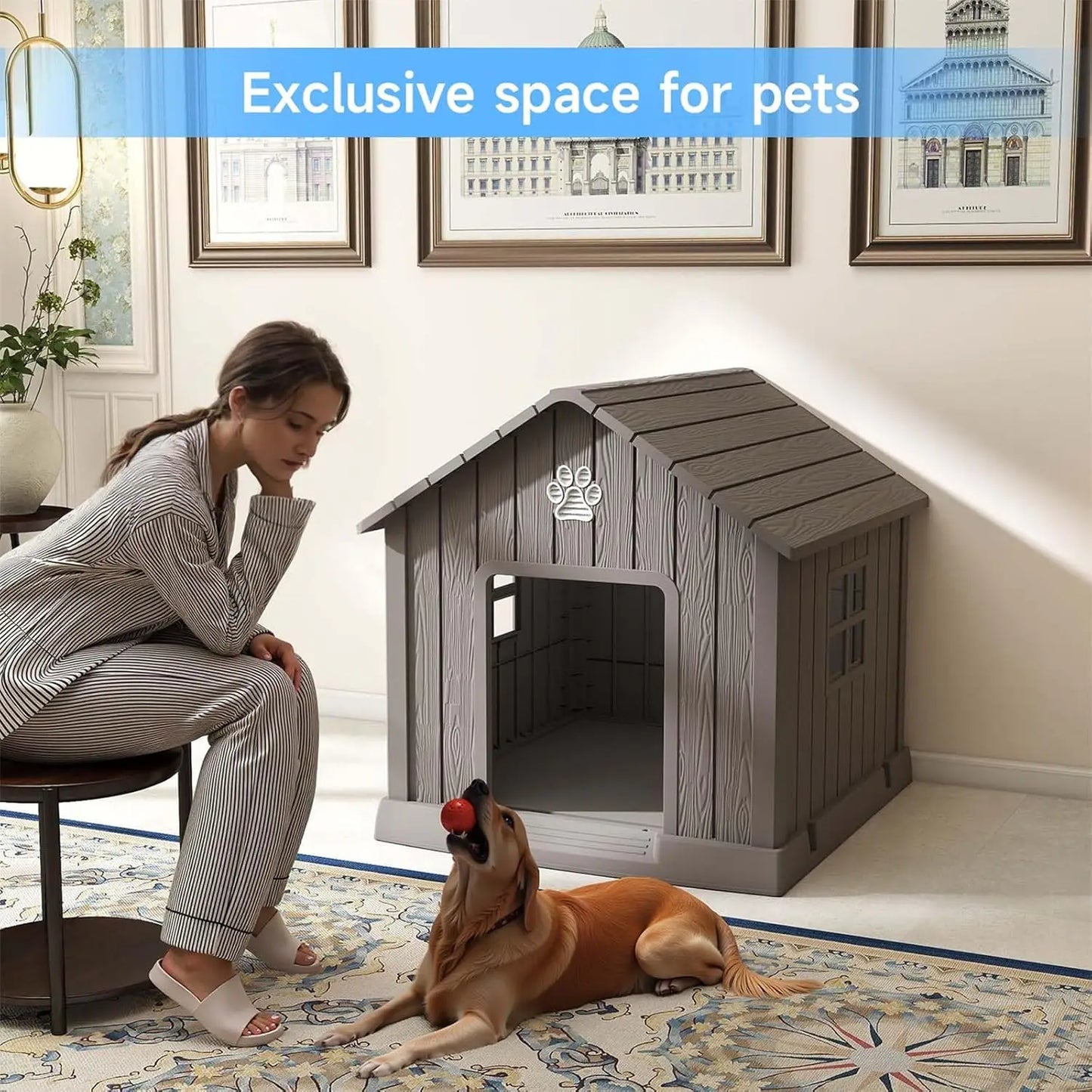 Weatherproof Dog House With Air Vents And Elevated Floor