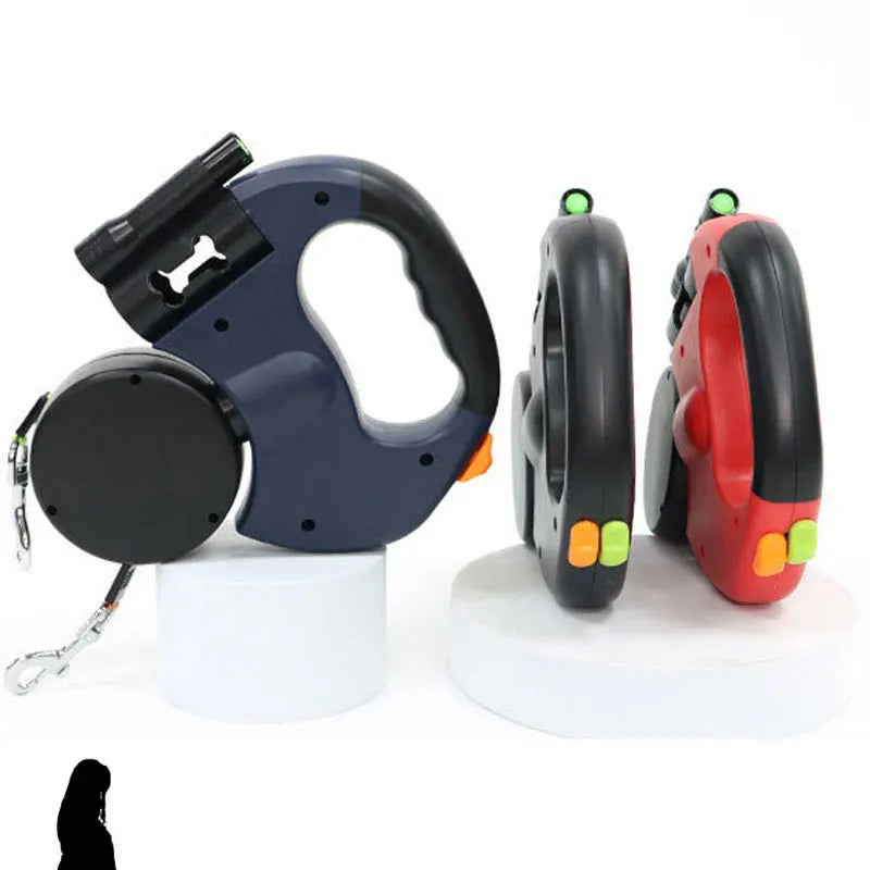 Automatic Retractable Dog Leash With Flashlight Reflective Poop Bag Dispenser