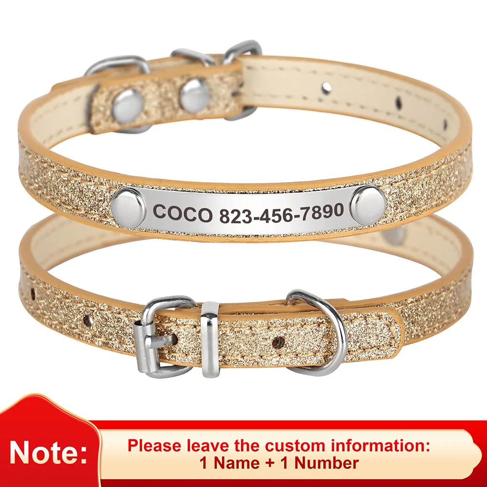 Beirui Personalized Cat Collar Bling Leather With Engraved ID