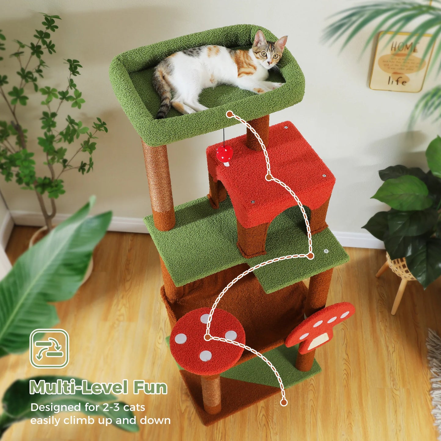 PEQULTICN Mushroom Shaped Cat Tower With Large Perch Hammock