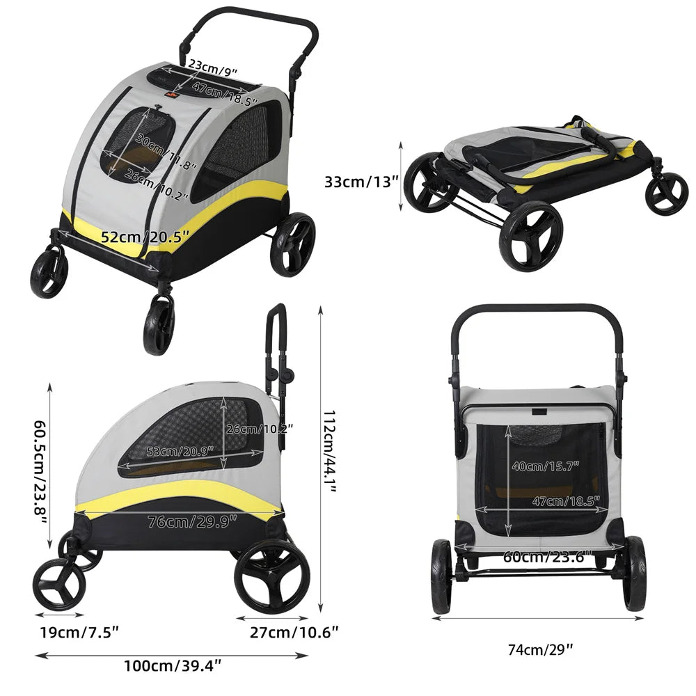Premium Foldable Allterrain Dog Stroller Pram 4 Wheel Travel Jogger