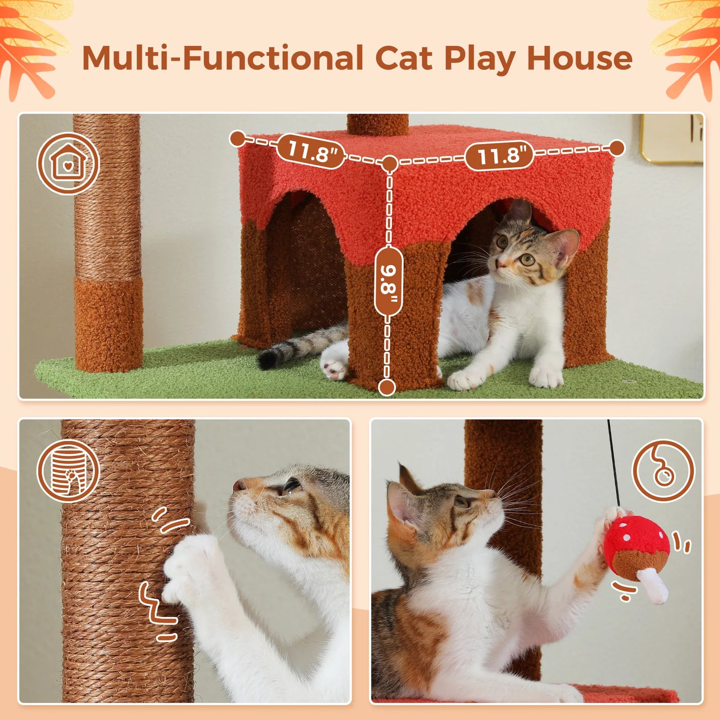 PEQULTICN Mushroom Shaped Cat Tower With Large Perch Hammock