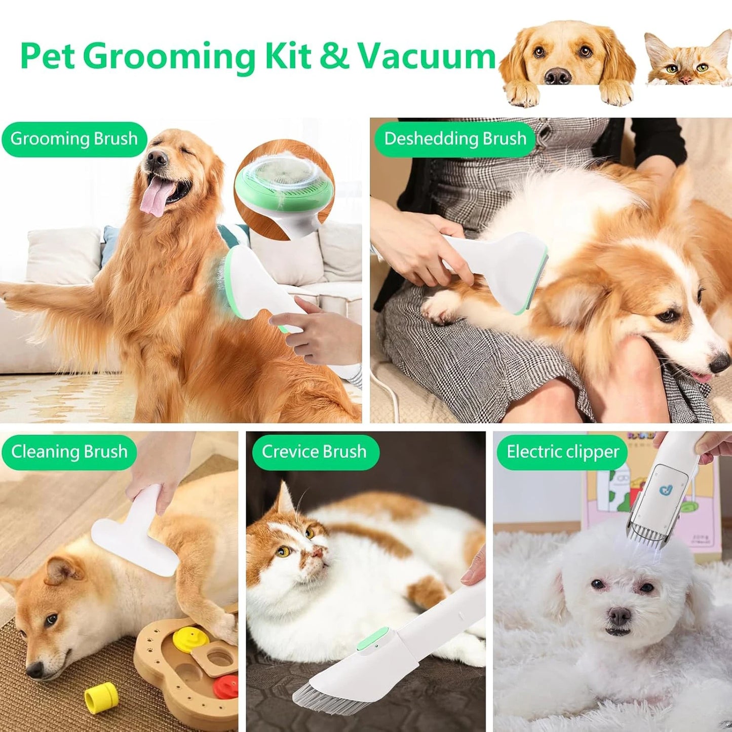 DishyKooker Pet Grooming Kit With Quiet Vacuum And Five Tools