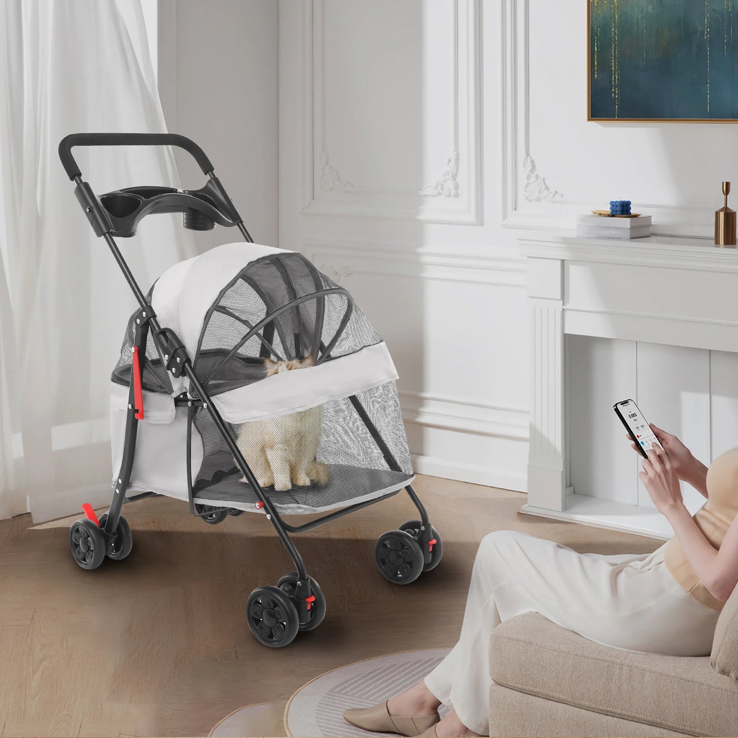Foldable Lightweight Pet Cart For Small-To-Medium Dogs And Cats All-Season-Outdoor-Travel-Ready
