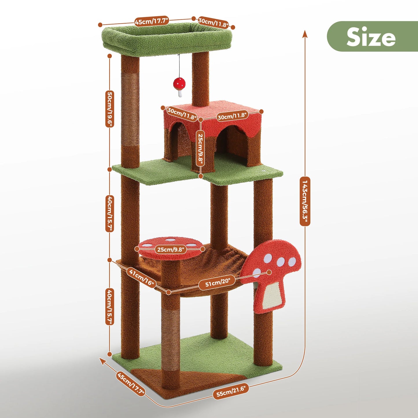 PEQULTICN Mushroom Shaped Cat Tower With Large Perch Hammock