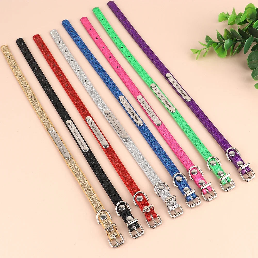 Beirui Personalized Cat Collar Bling Leather With Engraved ID