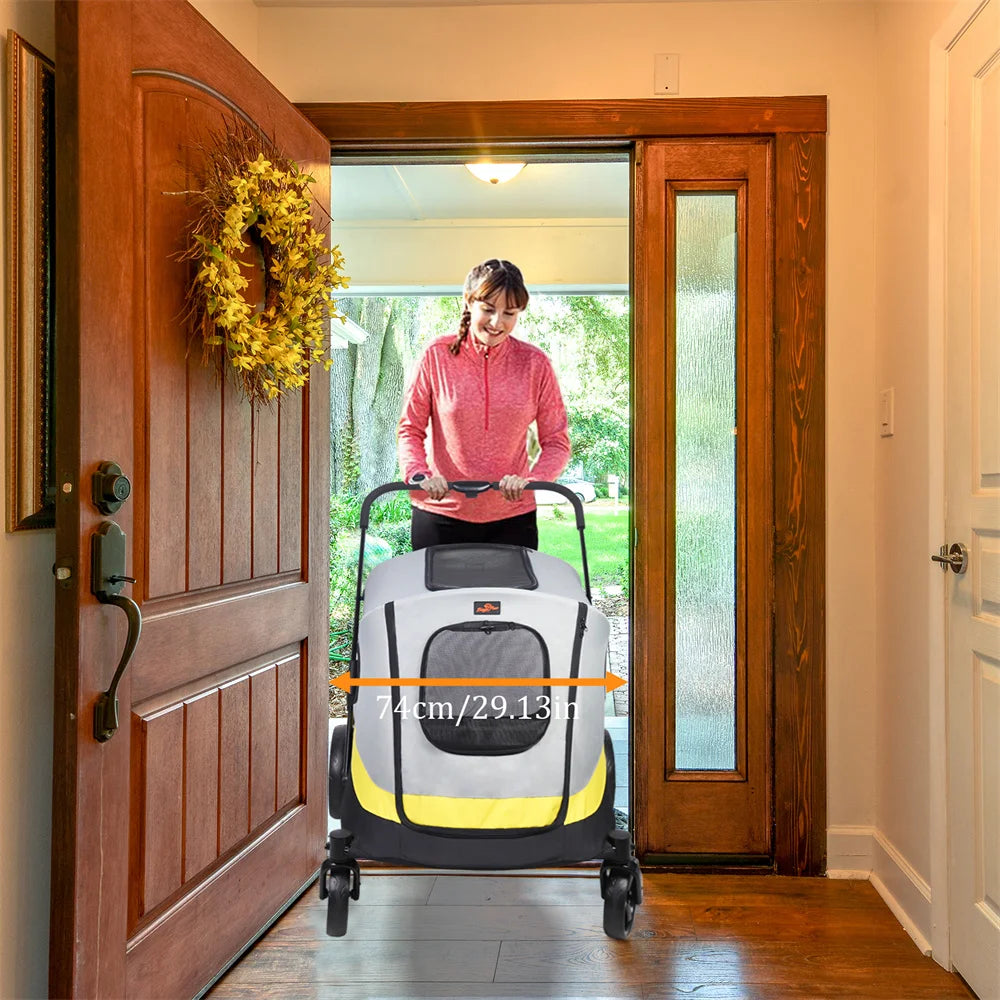 One Click Foldable Dog Stroller Portable AllTerrain 4Wheel TravelBuggy CarrierSystem