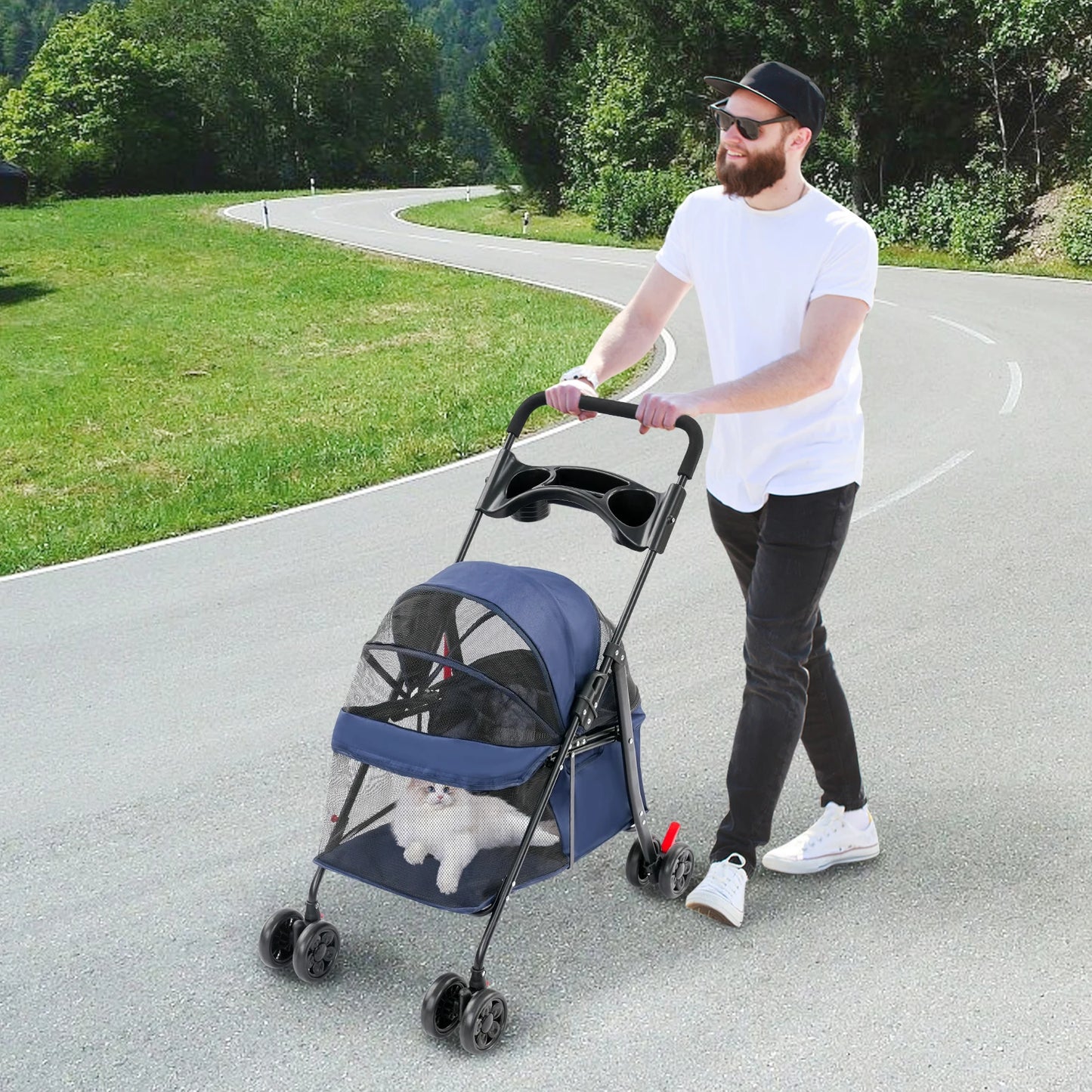 Foldable Lightweight Pet Cart For Small-To-Medium Dogs And Cats All-Season-Outdoor-Travel-Ready