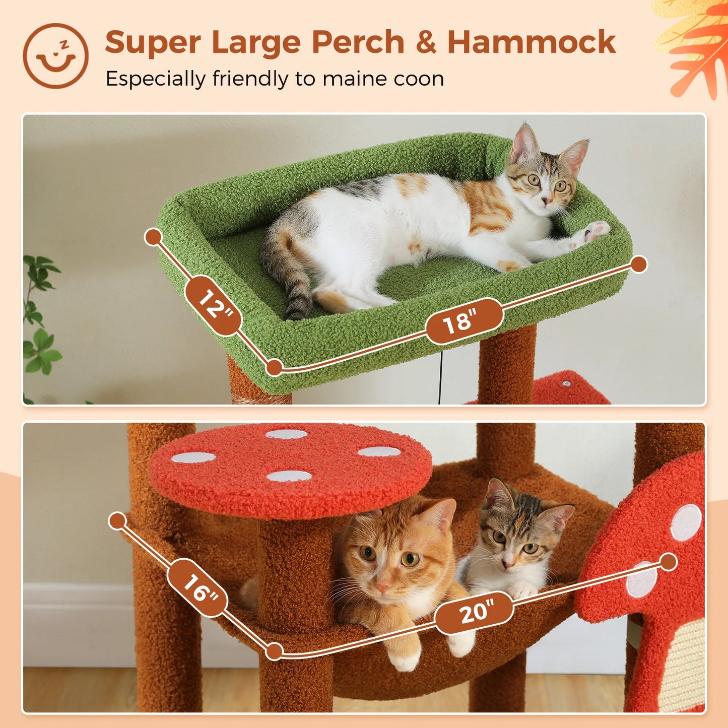 PEQULTICN Mushroom Shaped Cat Tower With Large Perch Hammock