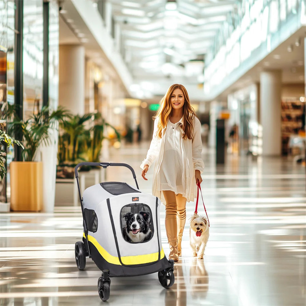 One Click Foldable Dog Stroller Portable AllTerrain 4Wheel TravelBuggy CarrierSystem