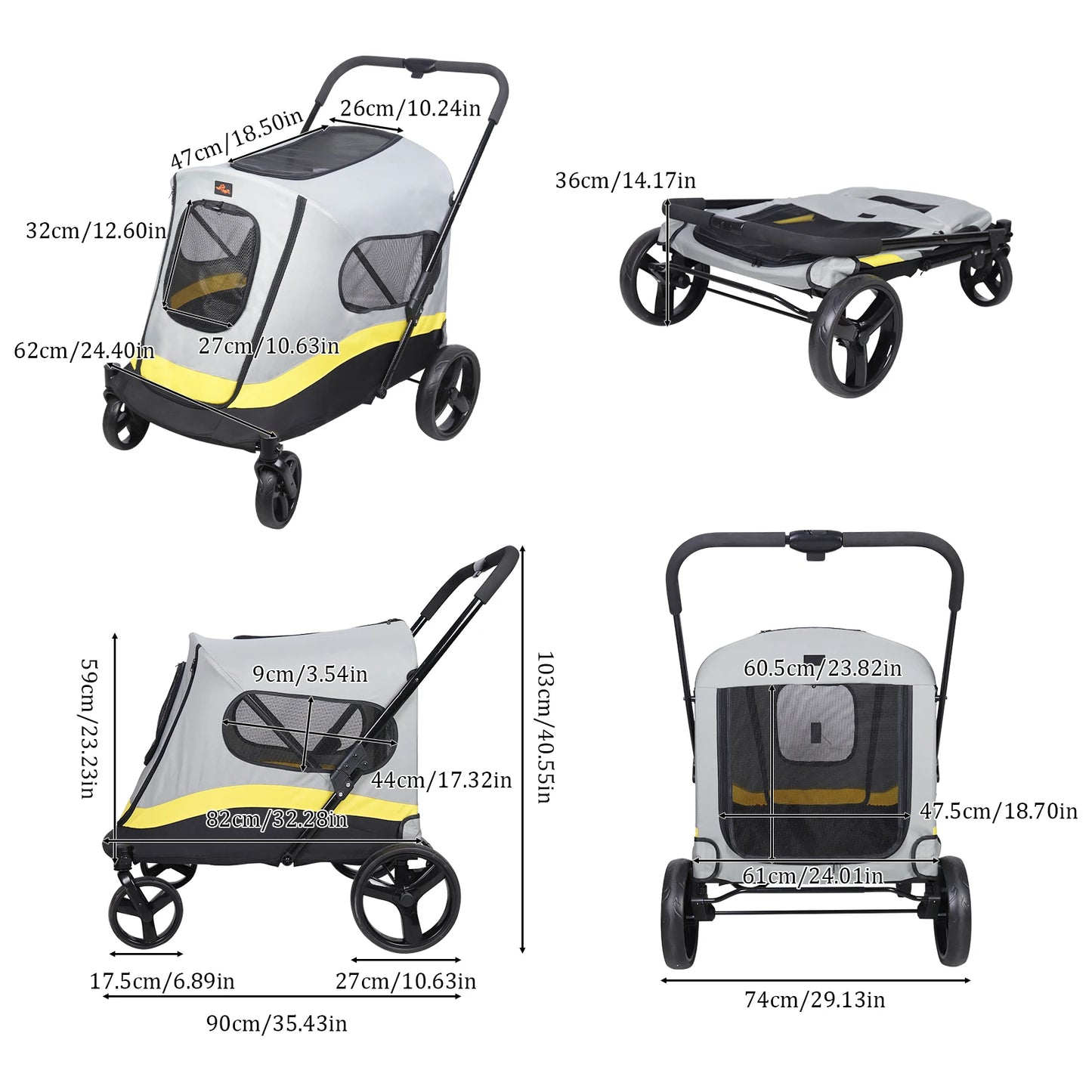 One Click Foldable Dog Stroller Portable AllTerrain 4Wheel TravelBuggy CarrierSystem
