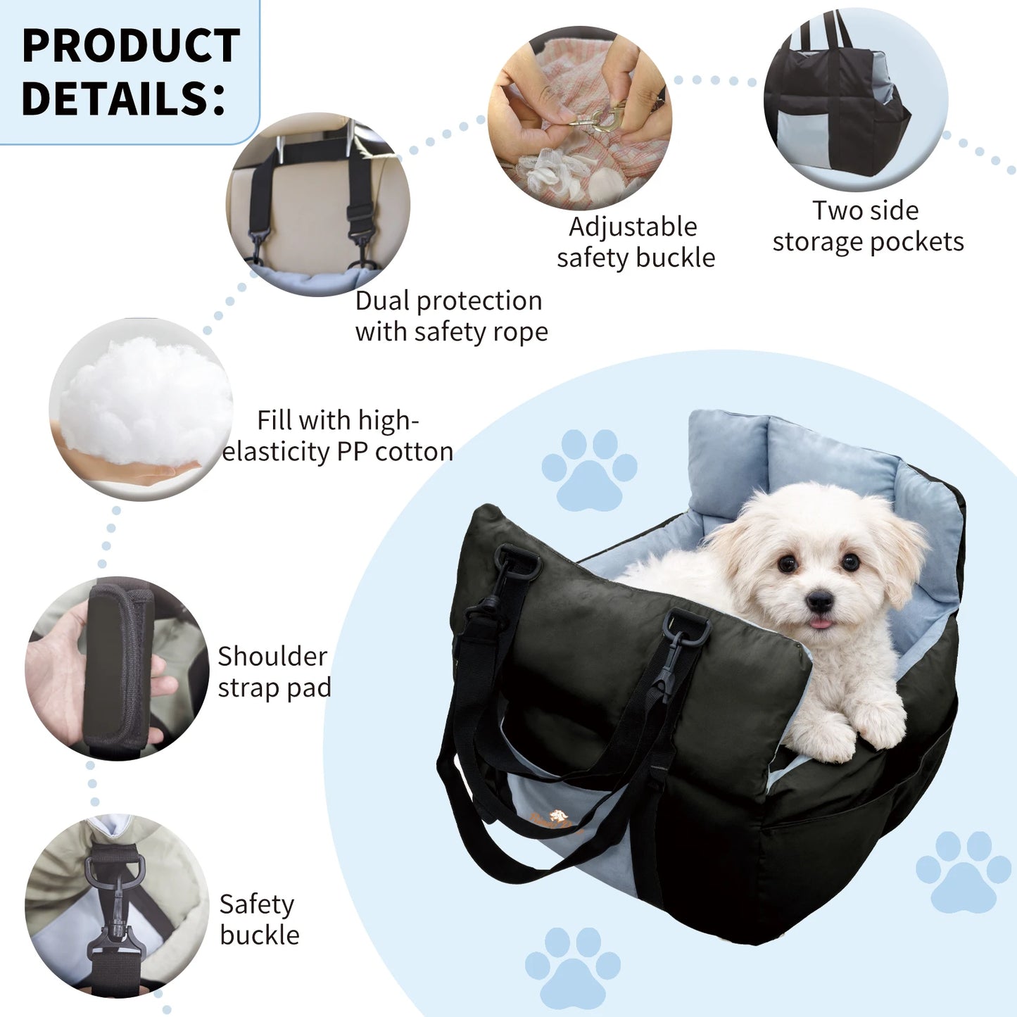 Dog Car Seat Travel Bed Carrier With Clip On Leash