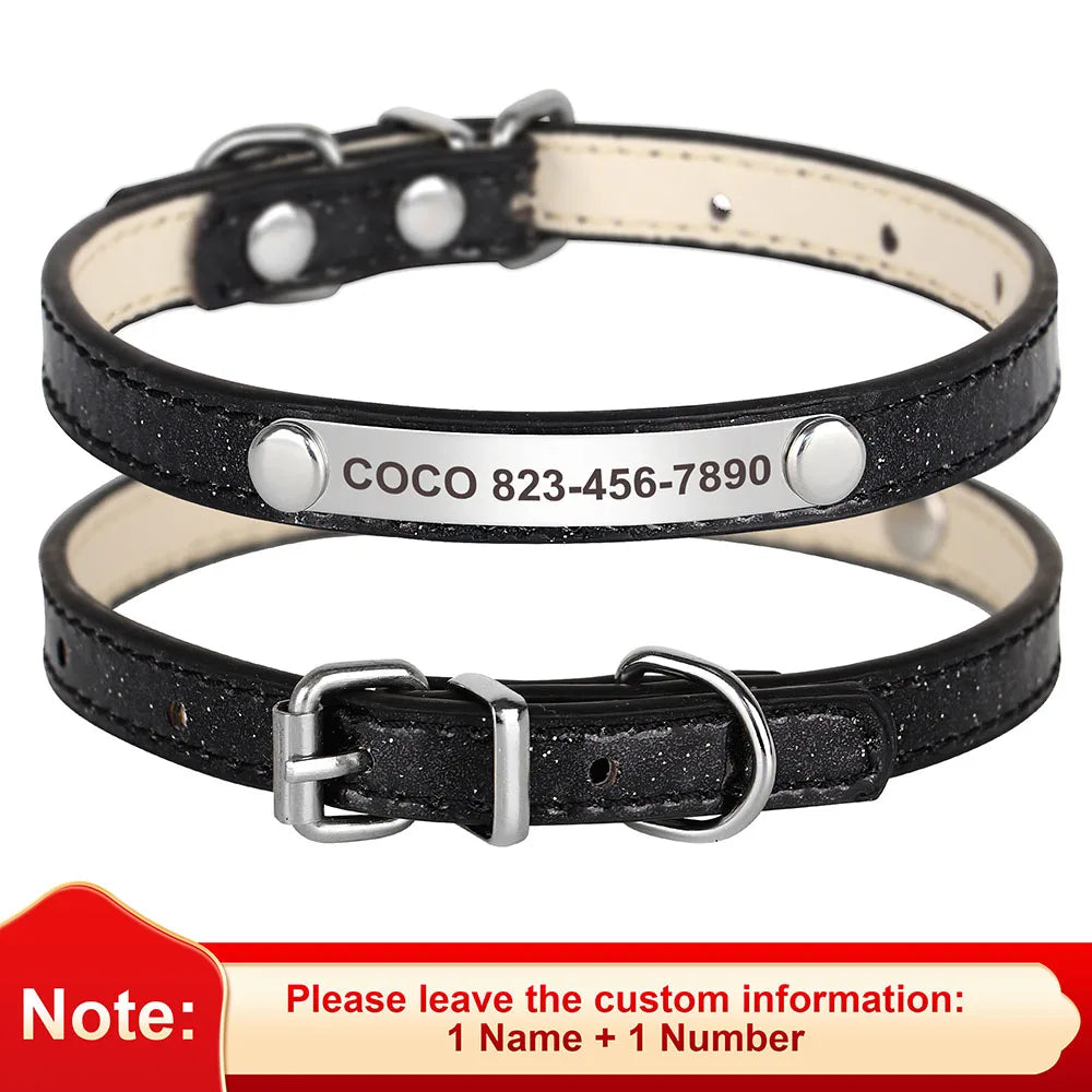 Beirui Personalized Cat Collar Bling Leather With Engraved ID