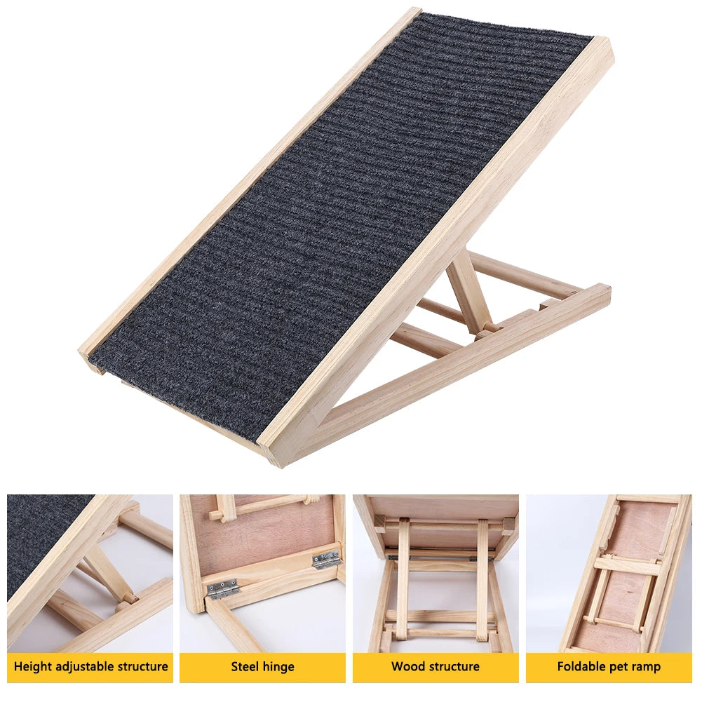 TWISTER.CK Pet Dog Ramp Ladder Natural Pine Wood Folding Anti-Skid