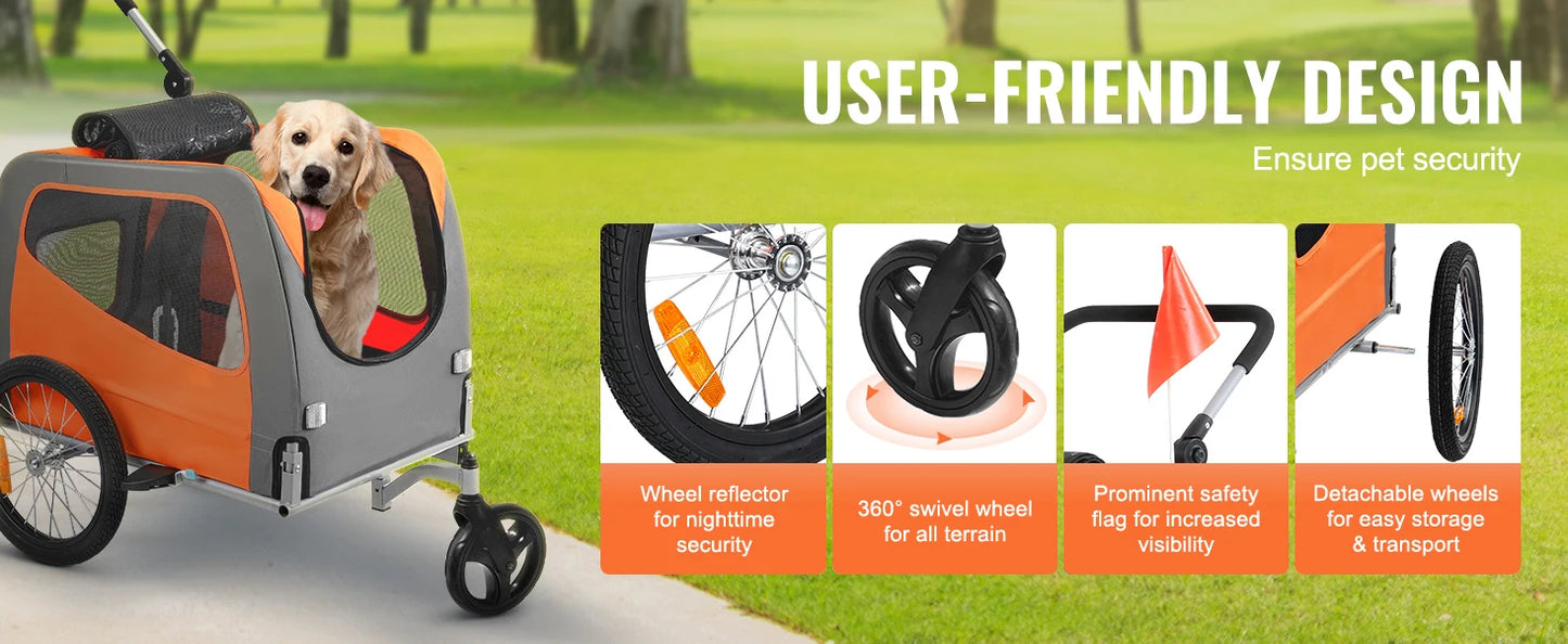 SucceBuy 66lbs Dog Bike Trailer2-in-1Pet Stroller Folding Cart Frame Bicycle Carrier with Wheels Universal Coupler for Dogs