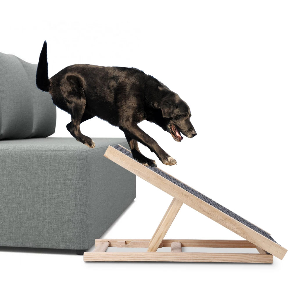 TWISTER.CK Pet Dog Ramp Ladder Natural Pine Wood Folding Anti-Skid