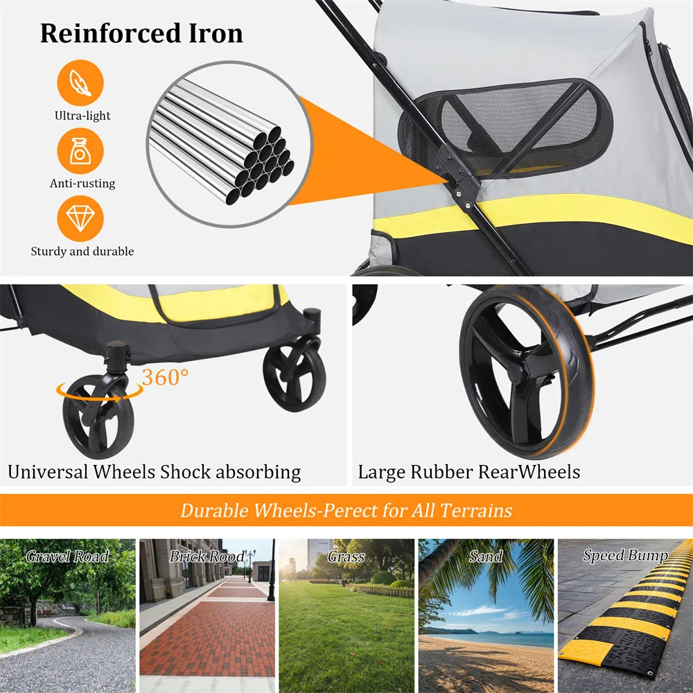 One Click Foldable Dog Stroller Portable AllTerrain 4Wheel TravelBuggy CarrierSystem