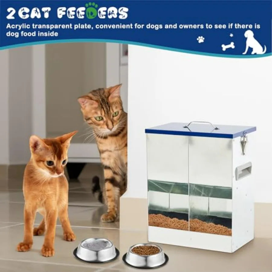 Outdoor Galvanized Automatic Feeder For Two Cats With Water Bowls