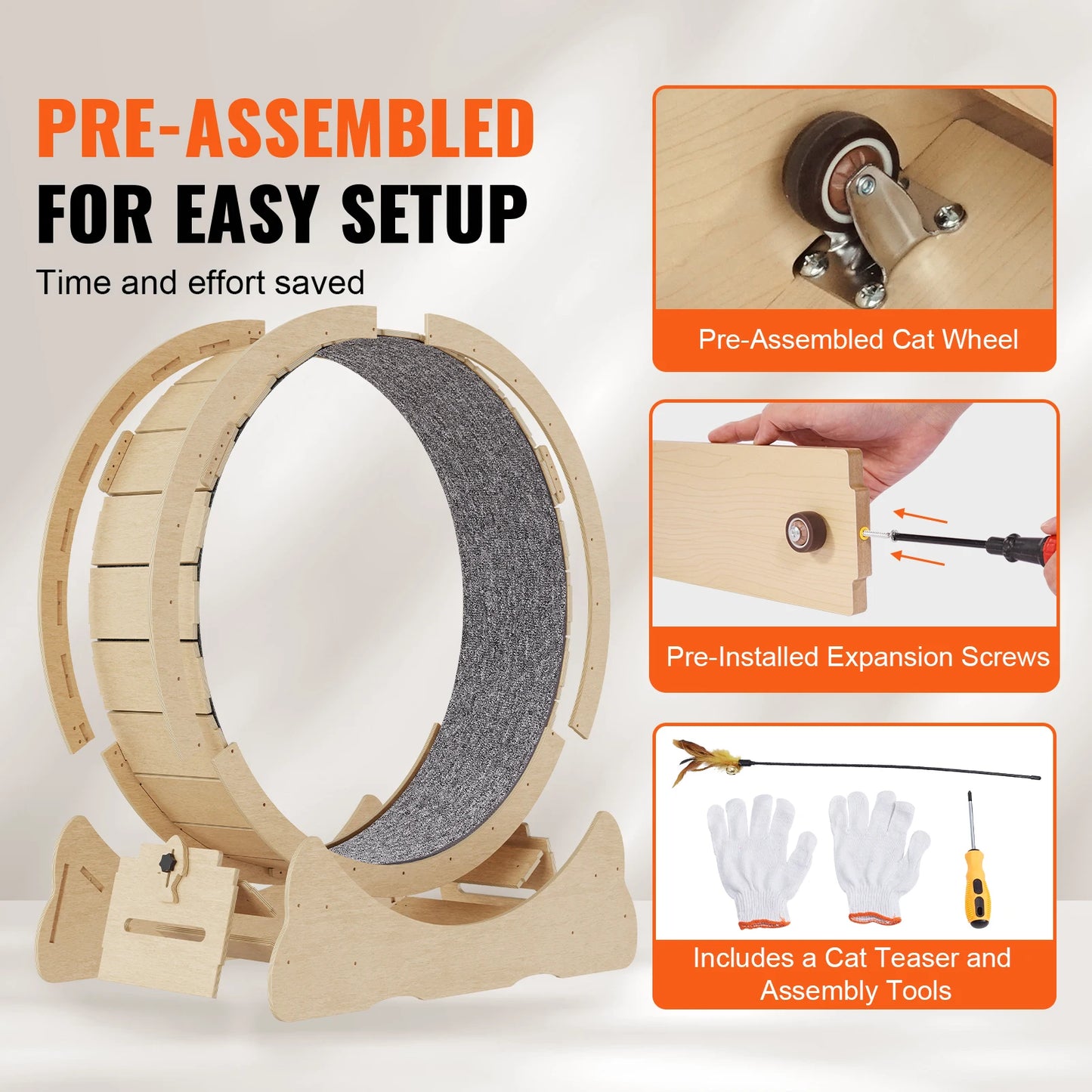 Wooden Cat Exercise Wheel With Detachable Carpet For Indoor Cats