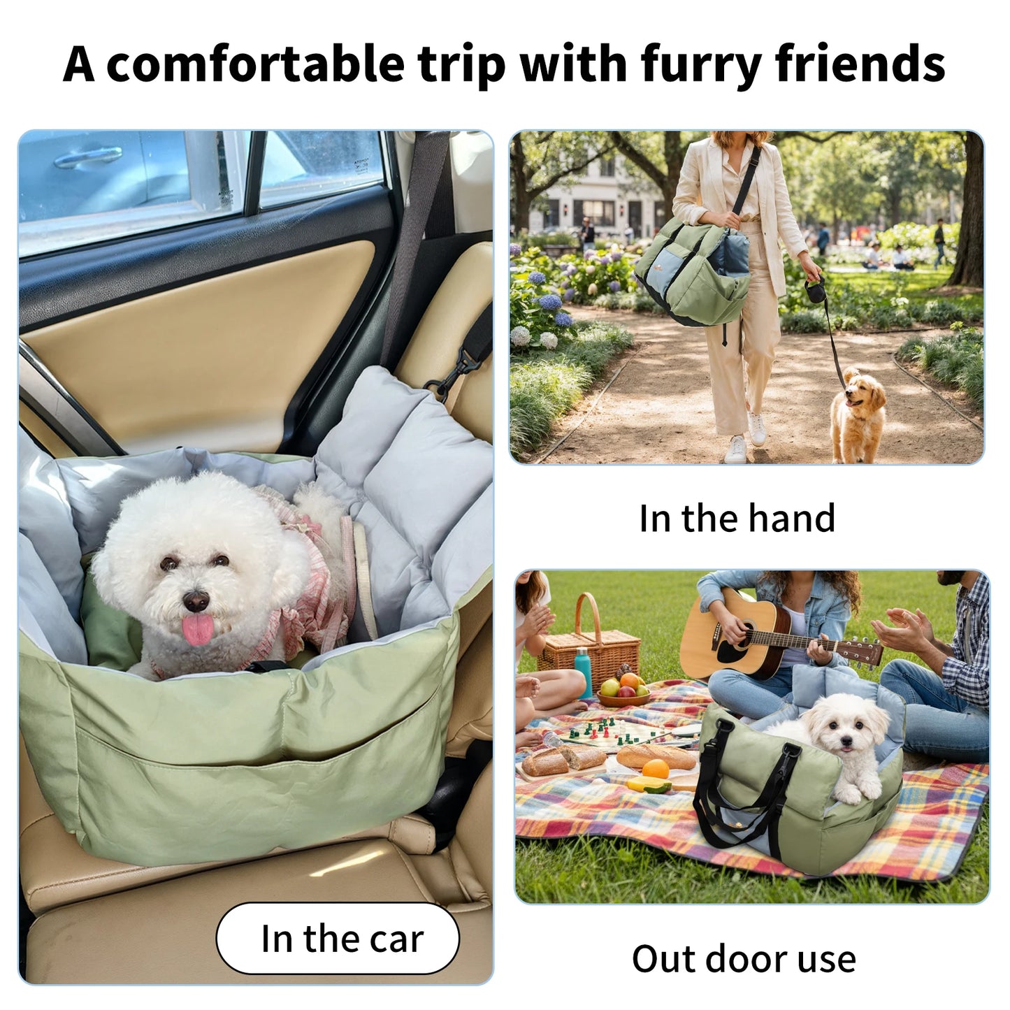 Dog Car Seat Travel Bed Carrier With Clip On Leash