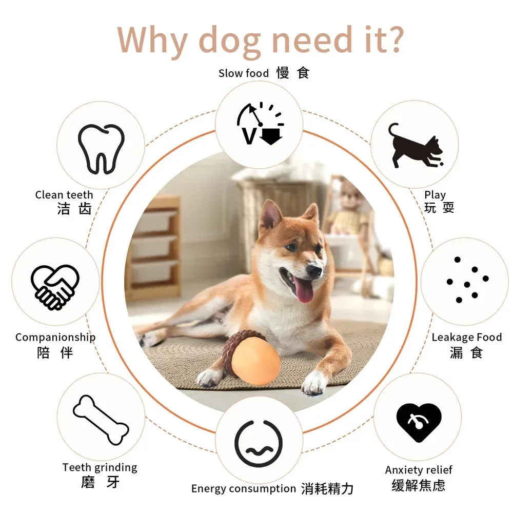 Durable Non Toxic Silicone Acorn Dog Toy Interactive Puzzle SlowFeedingChewTeethCleaning