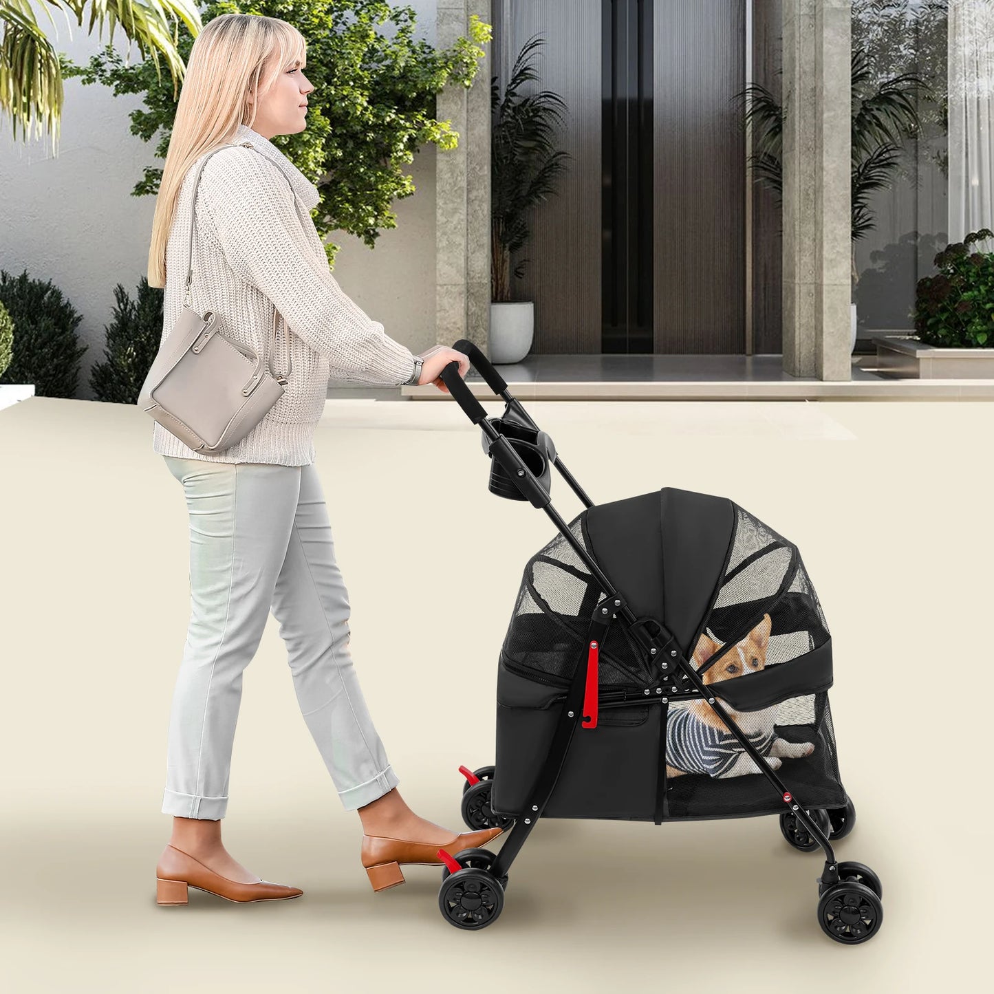 Foldable Lightweight Pet Cart For Small-To-Medium Dogs And Cats All-Season-Outdoor-Travel-Ready