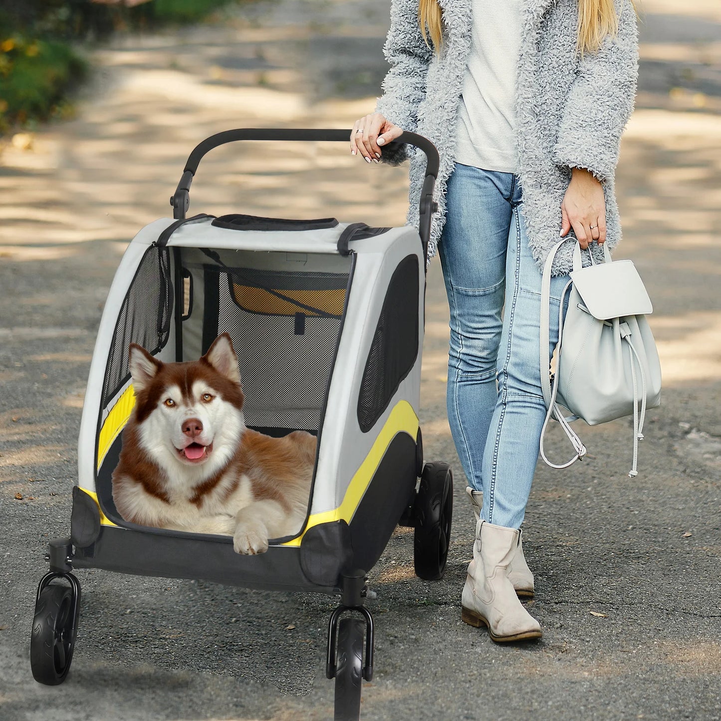 Premium Foldable Allterrain Dog Stroller Pram 4 Wheel Travel Jogger