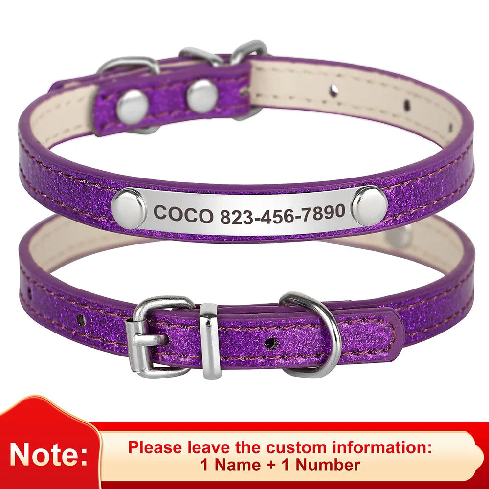 Beirui Personalized Cat Collar Bling Leather With Engraved ID