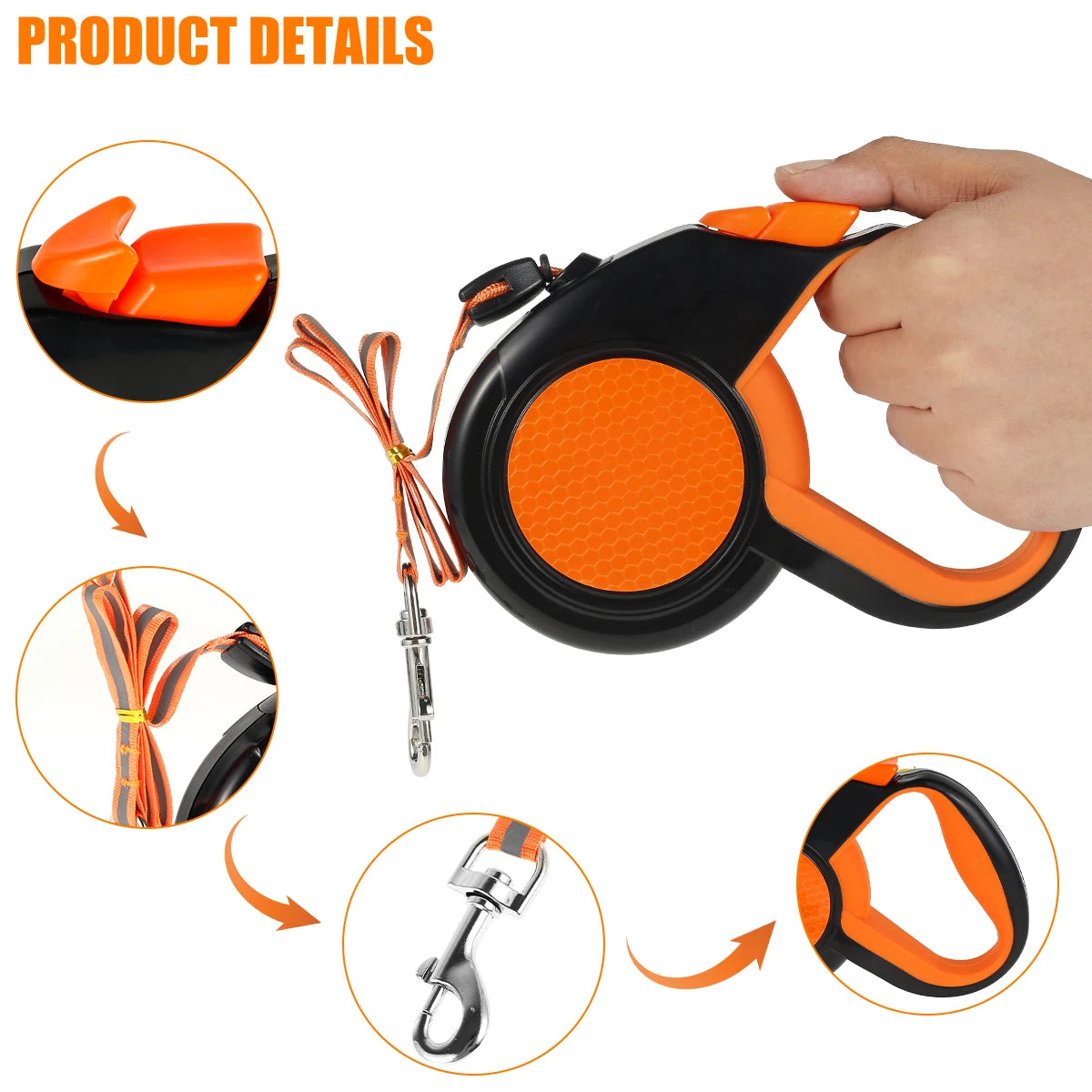 Retractable Dog Leash Heavy Duty Reflective Non Slip Handle