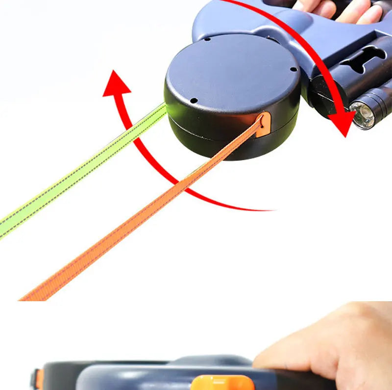 Automatic Retractable Dog Leash With Flashlight Reflective Poop Bag Dispenser