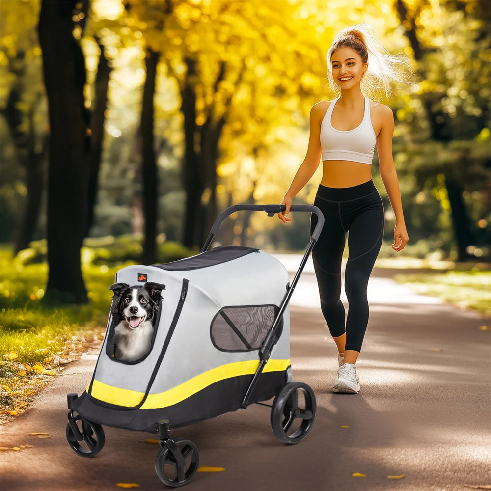 One Click Foldable Dog Stroller Portable AllTerrain 4Wheel TravelBuggy CarrierSystem