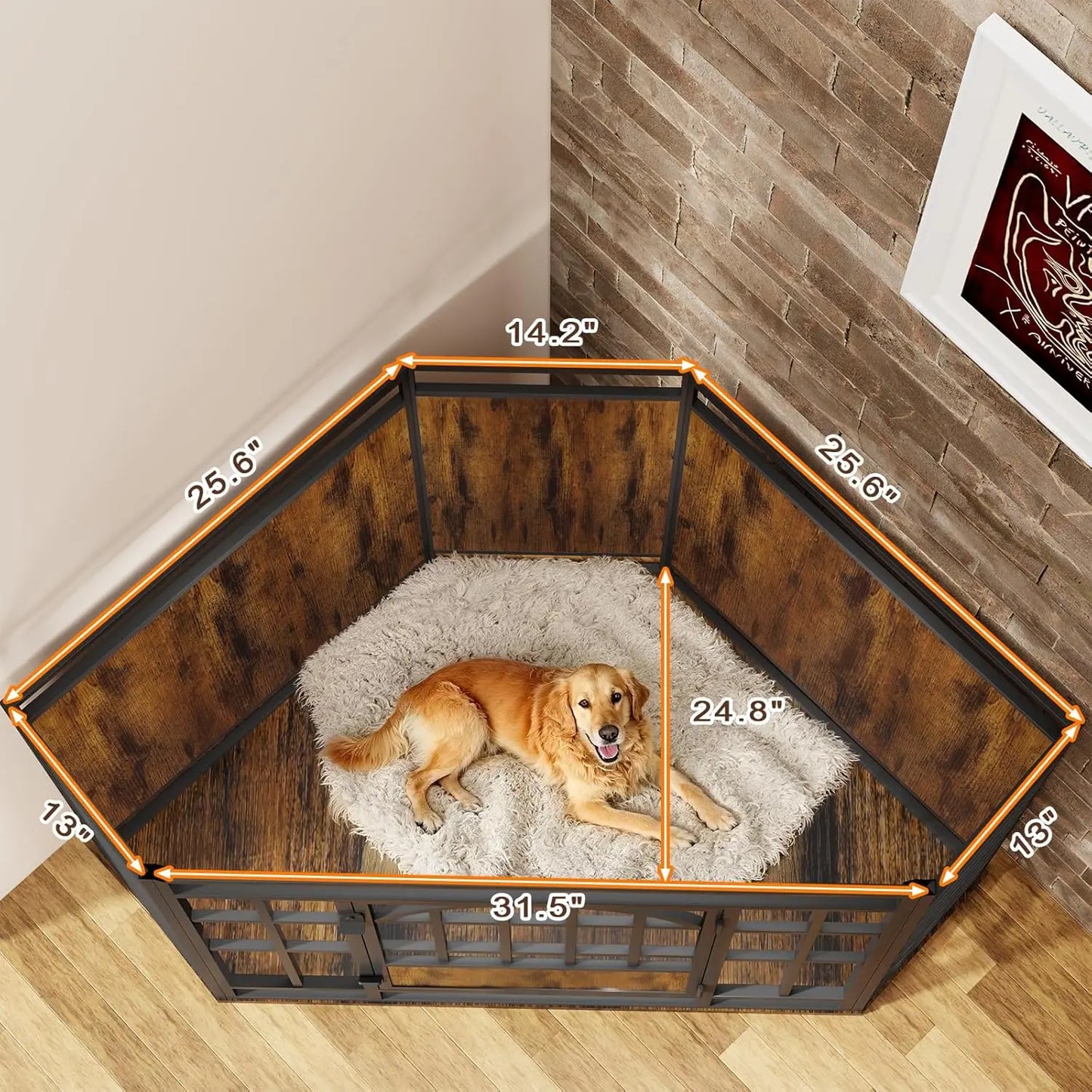 Corner Dog Crate Furniture, 52 Inch Large Indoor Dog Kennel Wooden End Table, Modern Dog Cage Decorative Pet House, Customized