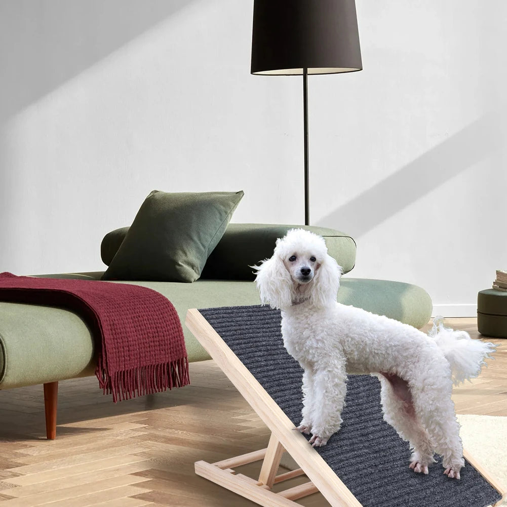 TWISTER.CK Pet Dog Ramp Ladder Natural Pine Wood Folding Anti-Skid
