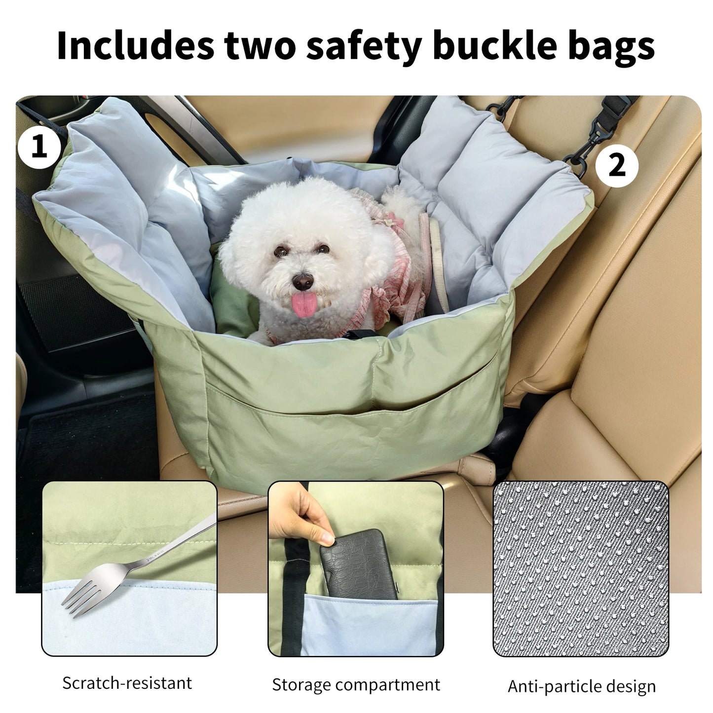 Dog Car Seat Travel Bed Carrier With Clip On Leash