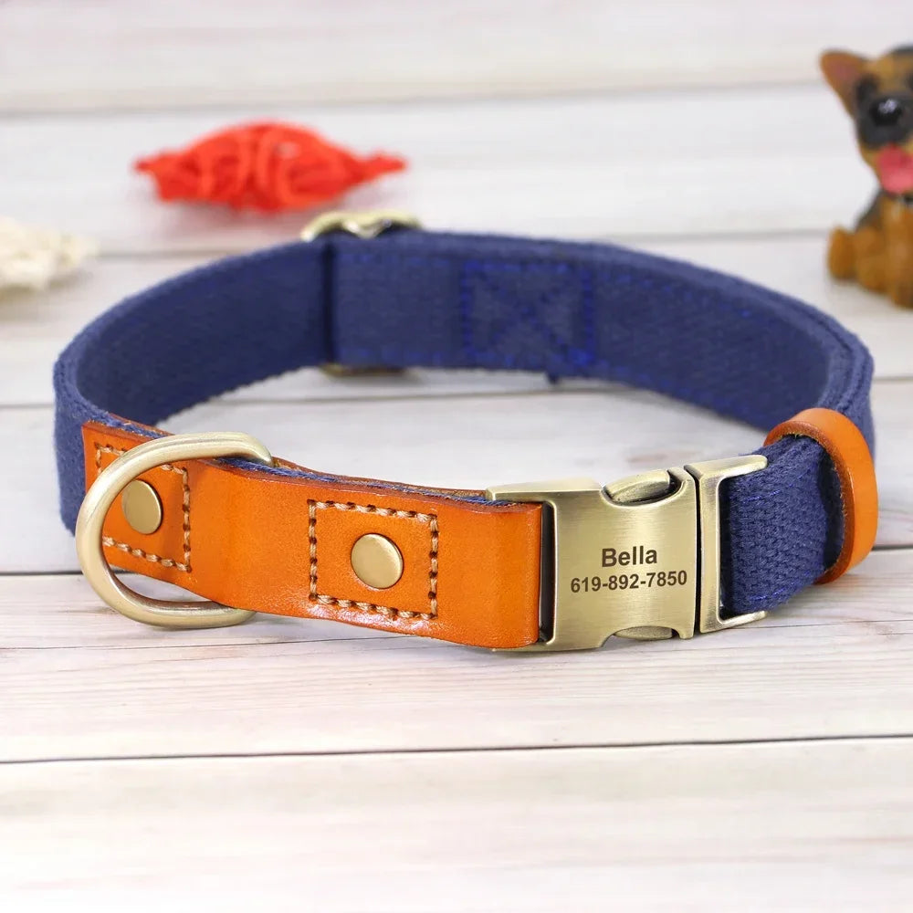 Nylon Dog Collar And Leash Set With Engraved Nameplate