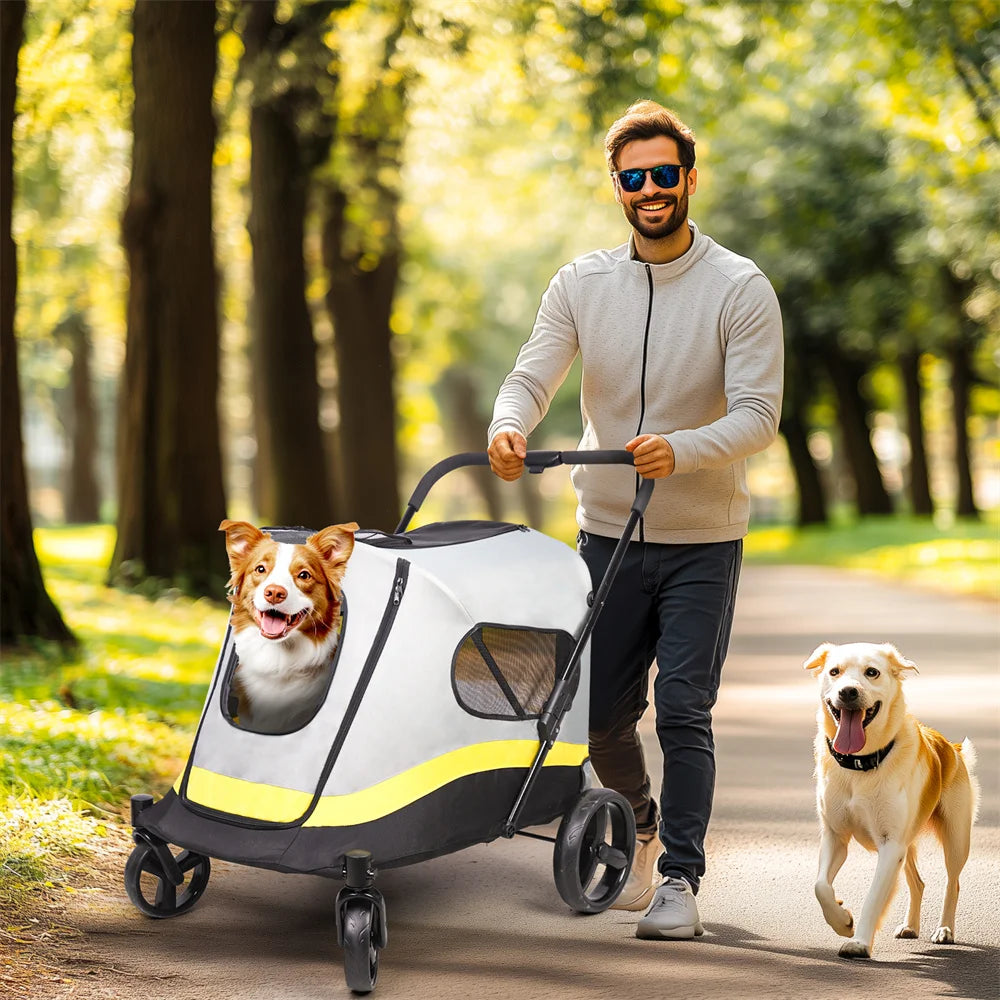 One Click Foldable Dog Stroller Portable AllTerrain 4Wheel TravelBuggy CarrierSystem