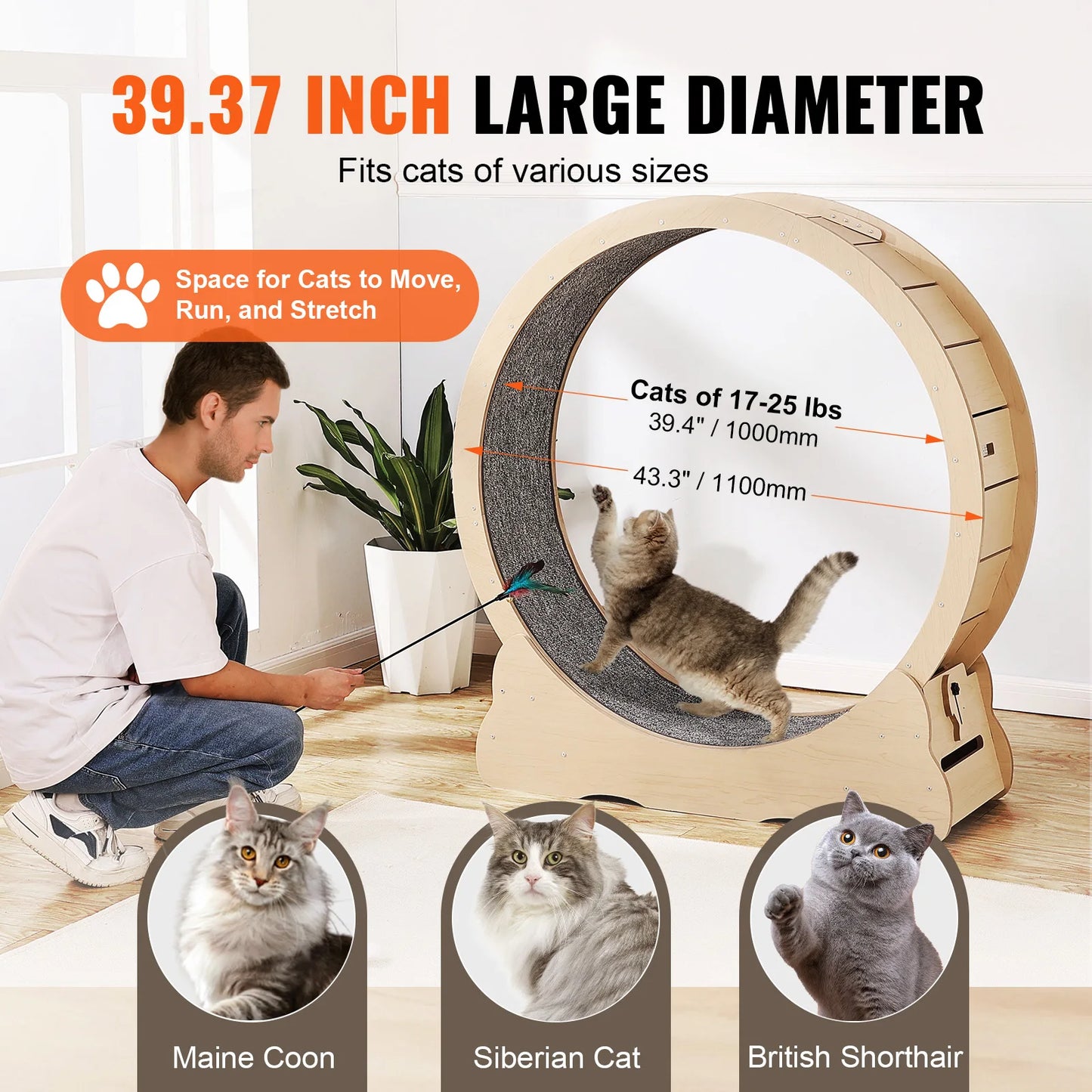 Wooden Cat Exercise Wheel With Detachable Carpet For Indoor Cats