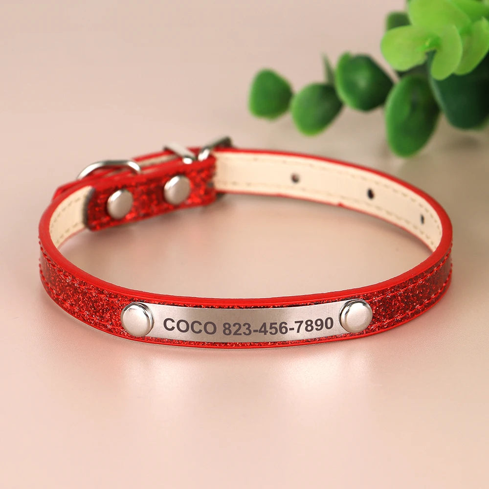 Beirui Personalized Cat Collar Bling Leather With Engraved ID