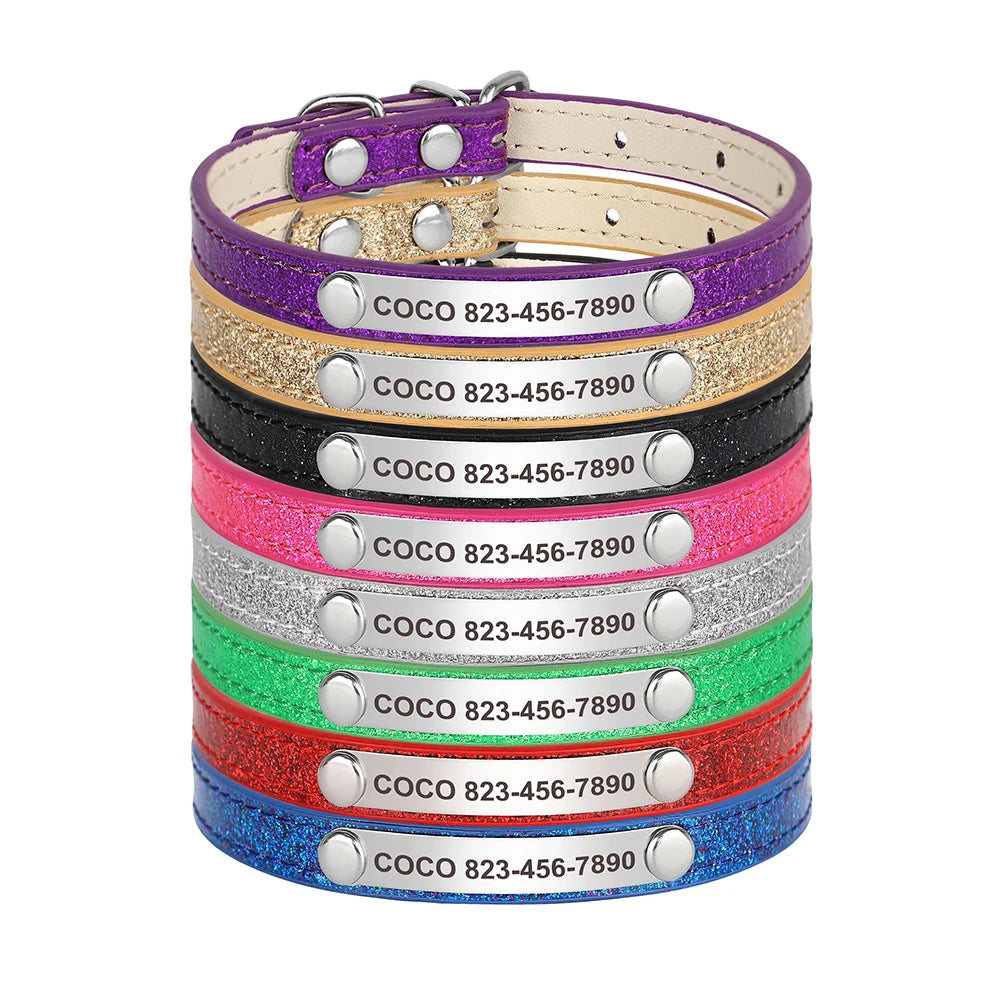 Beirui Personalized Cat Collar Bling Leather With Engraved ID
