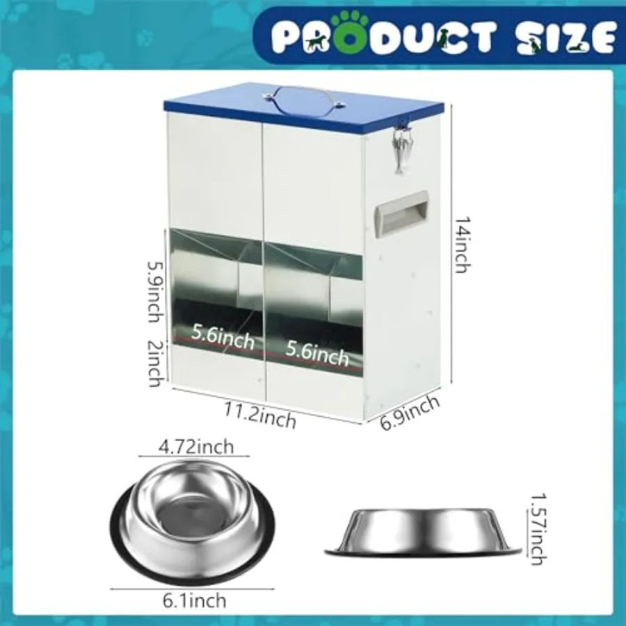 Outdoor Galvanized Automatic Feeder For Two Cats With Water Bowls