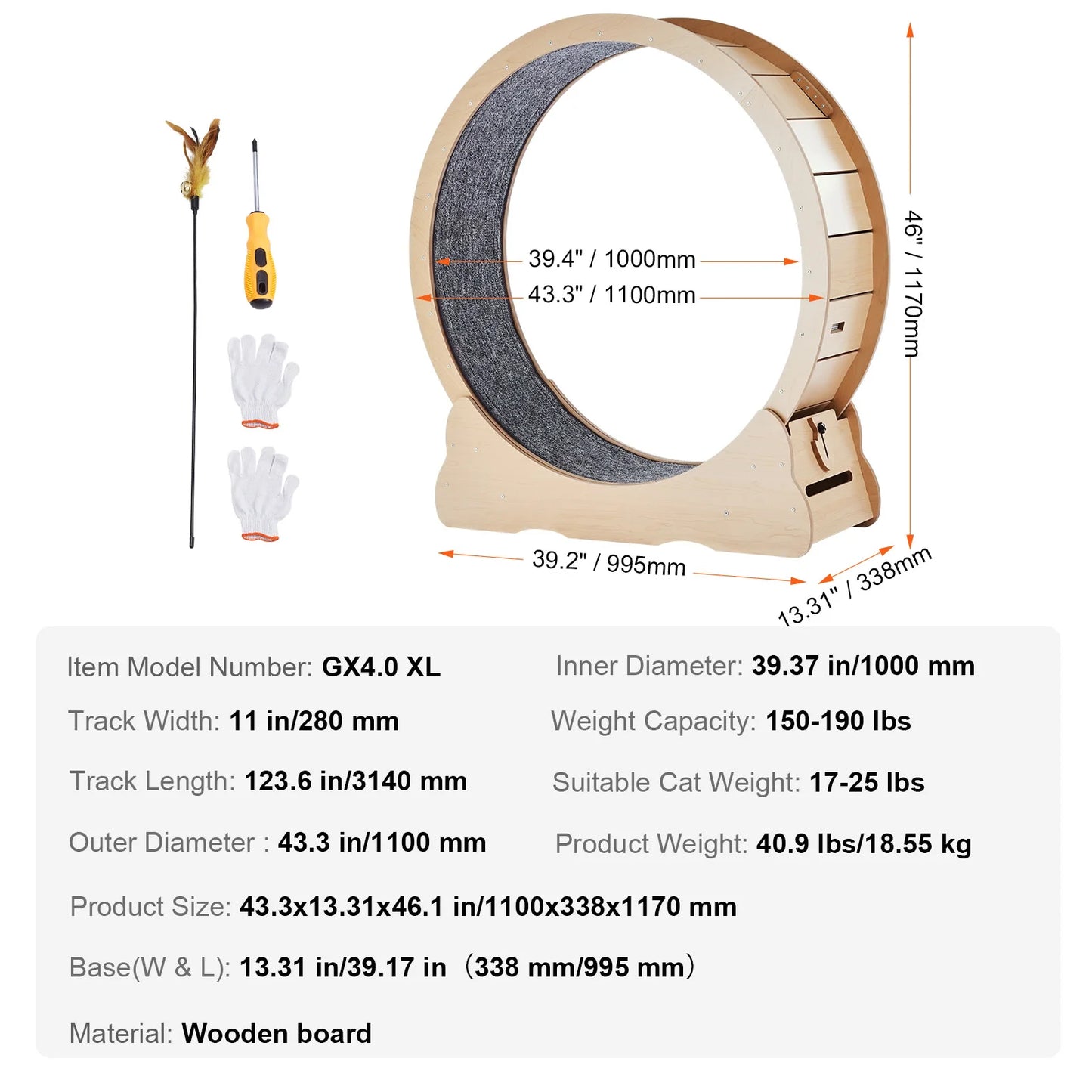 Wooden Cat Exercise Wheel With Detachable Carpet For Indoor Cats