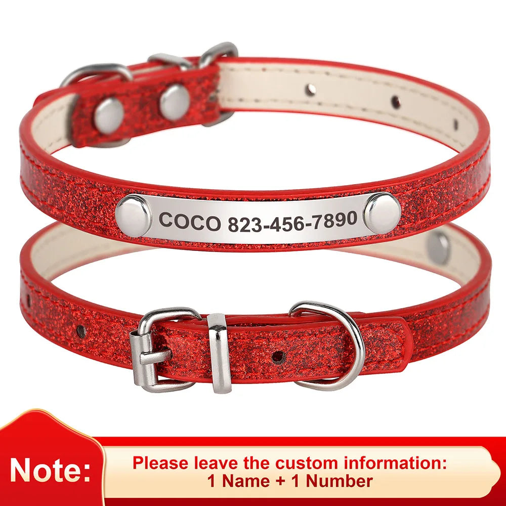 Beirui Personalized Cat Collar Bling Leather With Engraved ID